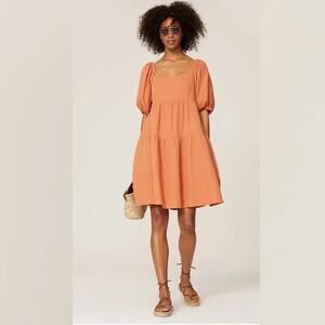 Louna Rust Orange Tiered Cotton Mini Dress MEDIUM